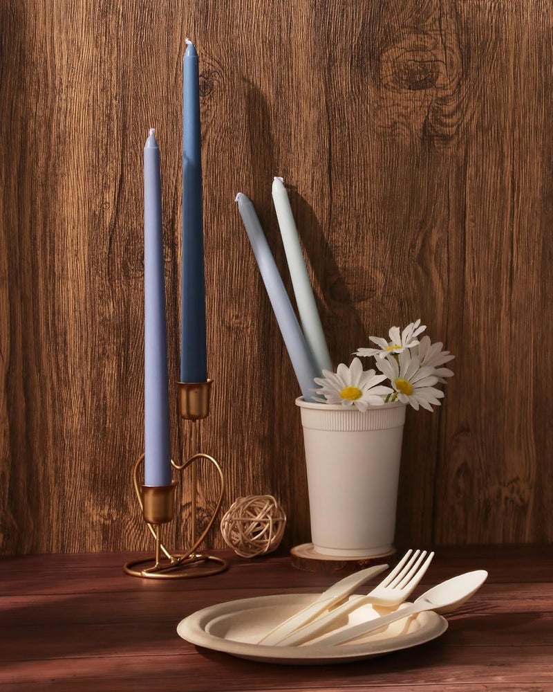 Viyffo 12-Inch Taper Candles 4 Pack - Tapered Candlesticks - Smokeless, Unscented, Long Burning - Hand Poured, Colored for Home Decor Wedding, Dinner - Blue - Image 1